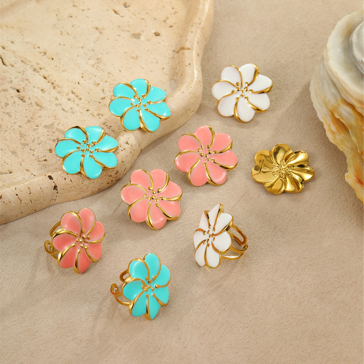 Pendientes Florales Minimalistas de Acero Inoxidable con Acabado Esmaltado para Mujer Diseño Geométrico de Pétalos Joyería de Oficina de Moda