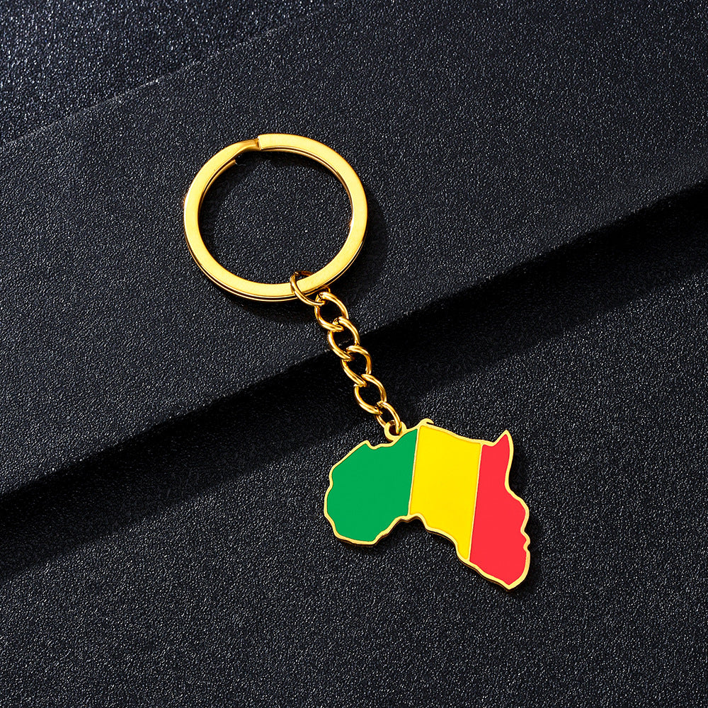 Llavero minimalista de acero inoxidable con forma del continente africano, esmaltado, para regalos y recuerdos
