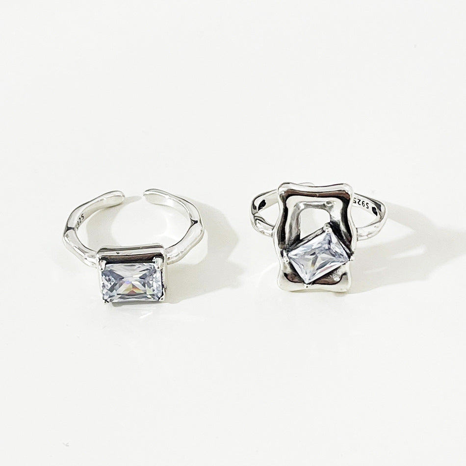 Minimalist Vintage 925 Sterling Silver Square Inlay Ring for Women