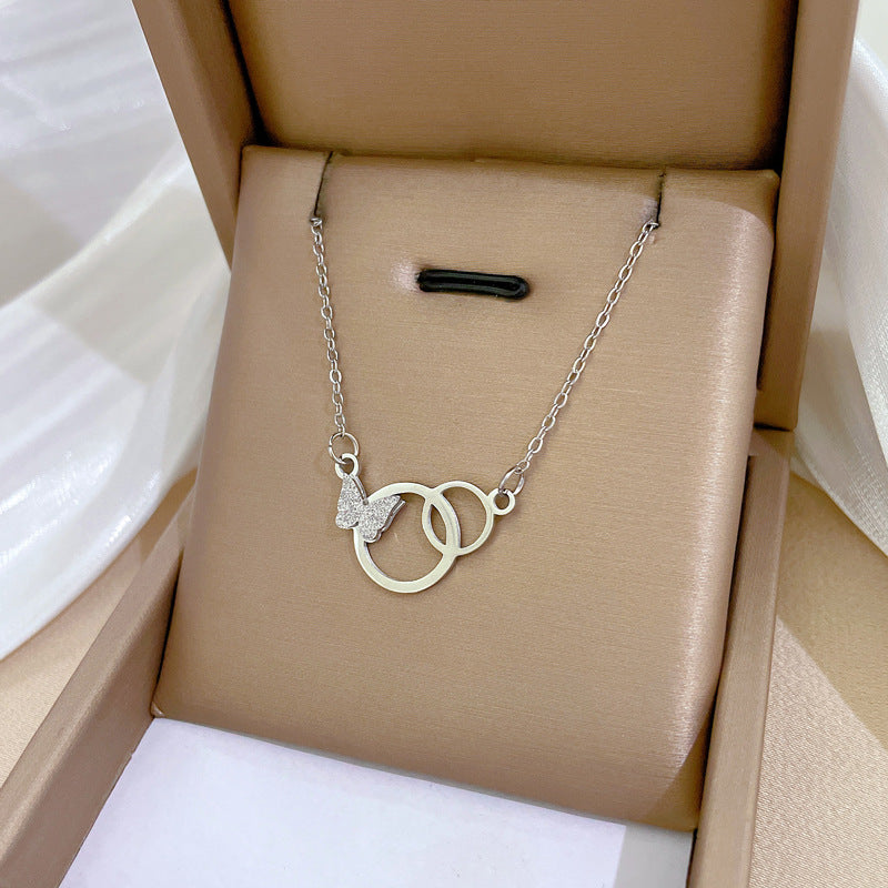 Minimalist Titanium Steel Butterfly Pendant Necklace for Women with Gold Plating and Geometric Design Locket Chain