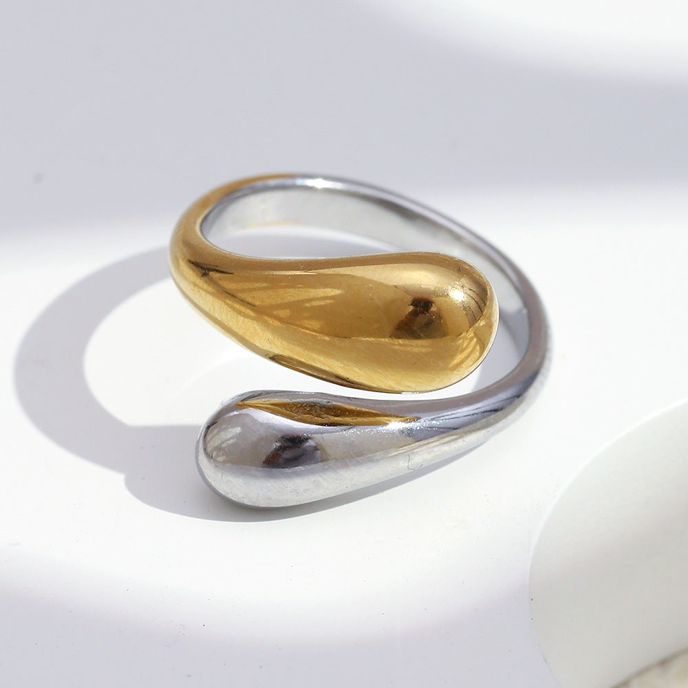 Minimalist Geometric Stainless Steel Ring with 18K Gold Plating for Women