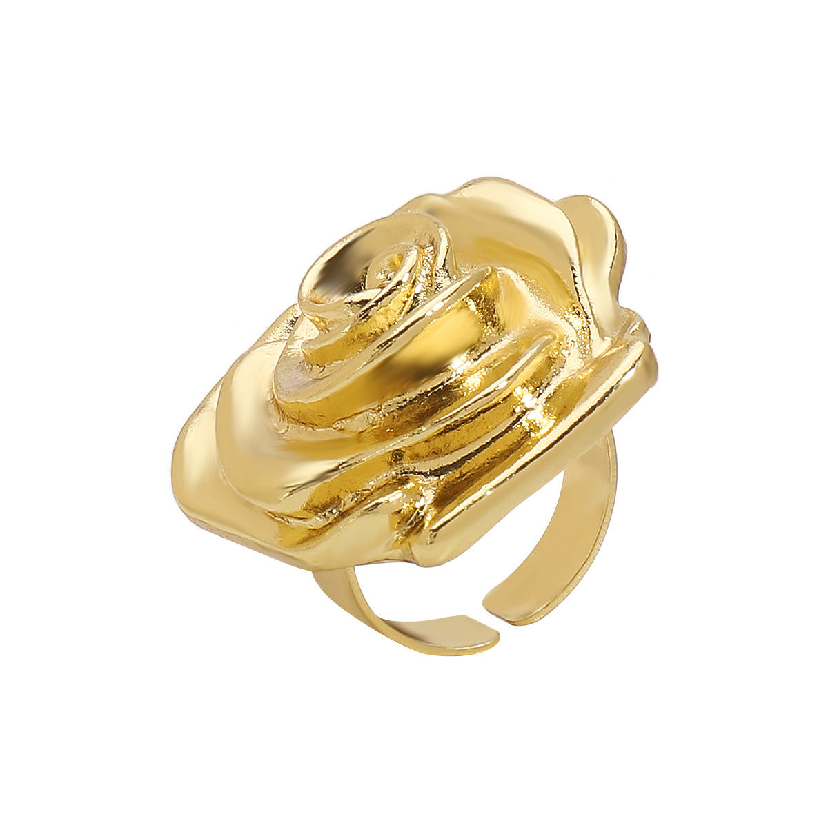 Elegante anillo de metal geométrico estilo vintage con motivo floral de rosa y acabado chapado