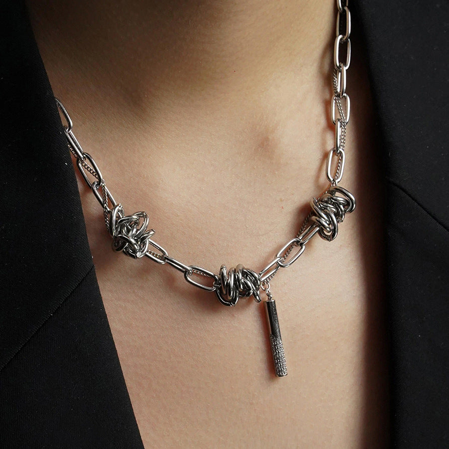 Collar Minimalista de Doble Capa con Cadena de Serpiente, Geométrico, de Acero de Titanio, Bañado, Unisex