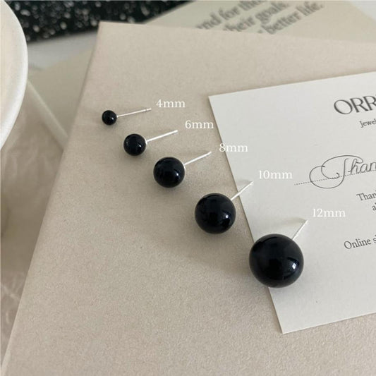 Pendientes de botón geométricos minimalistas con forma de letra de plata de ley 925 para mujer con incrustaciones de ágata negra
