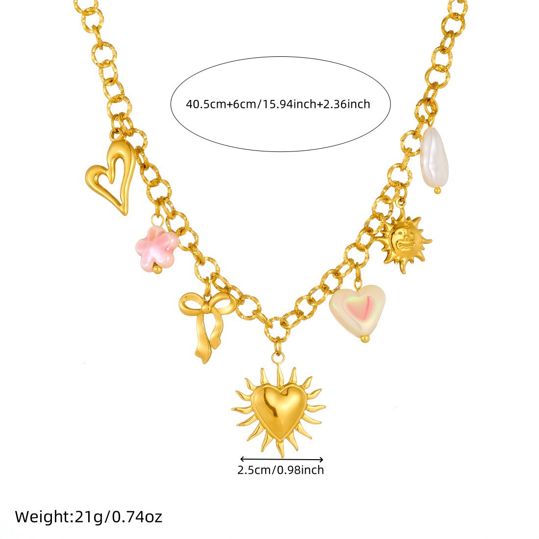 Chic Gold Plated Heart Butterfly Pearl Stainless Steel Pendant Cable Chain Necklace for Women