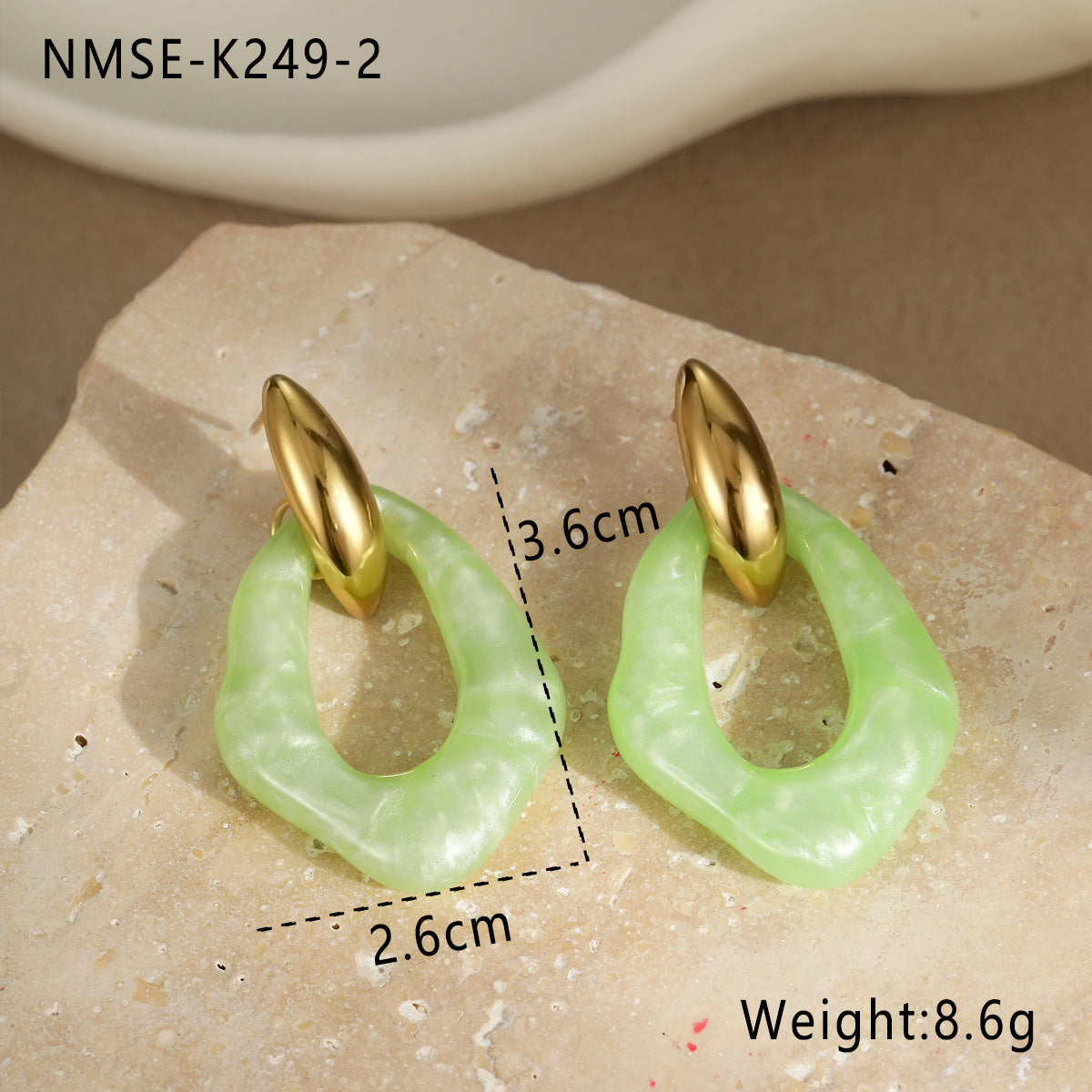 Aretes Minimalistas Geométricos de Acero Inoxidable Bañados en Oro con Acentos de Resina Pastel para Mujer