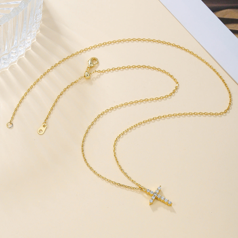 Fashion Commute Style Cross Pendant Necklace in Copper with Gold Plating and Zircon Inlay on O-Chain