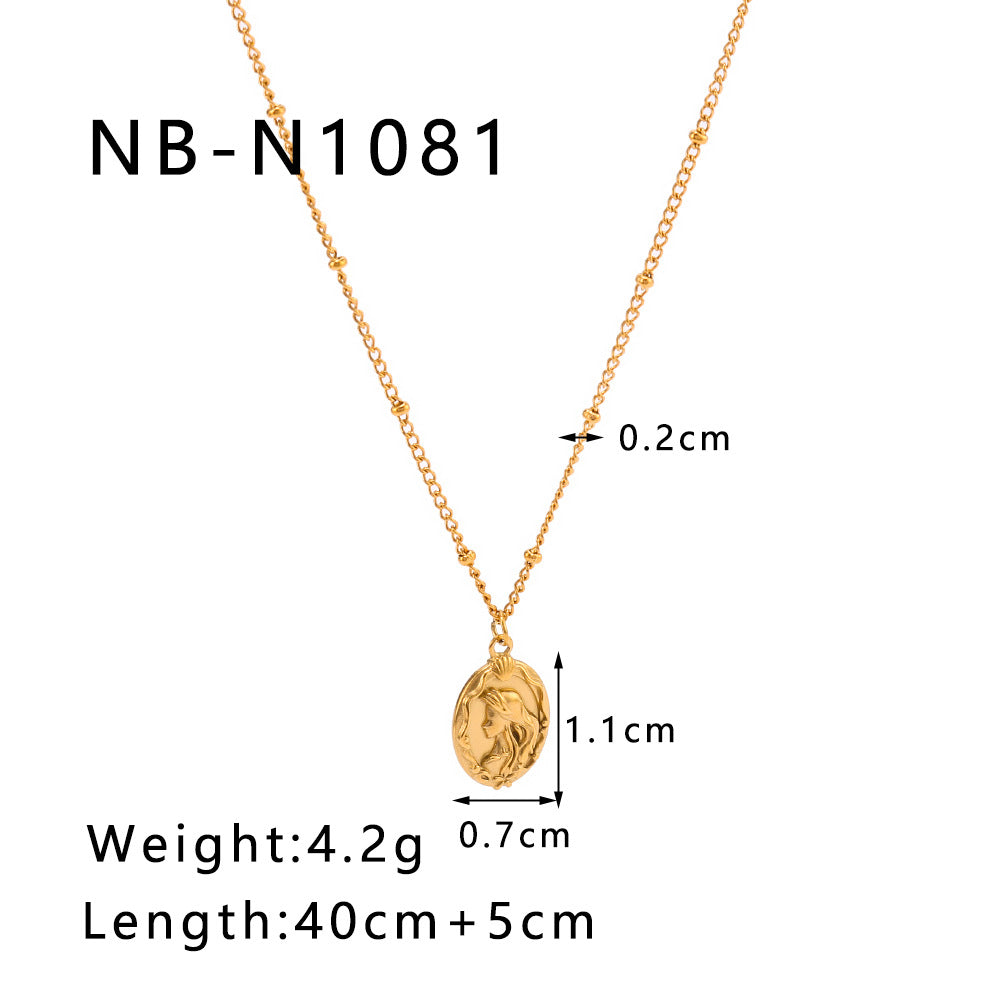 Collana da donna a doppio lato con sirena minimalista in acciaio al titanio, con catena a maglie in oro