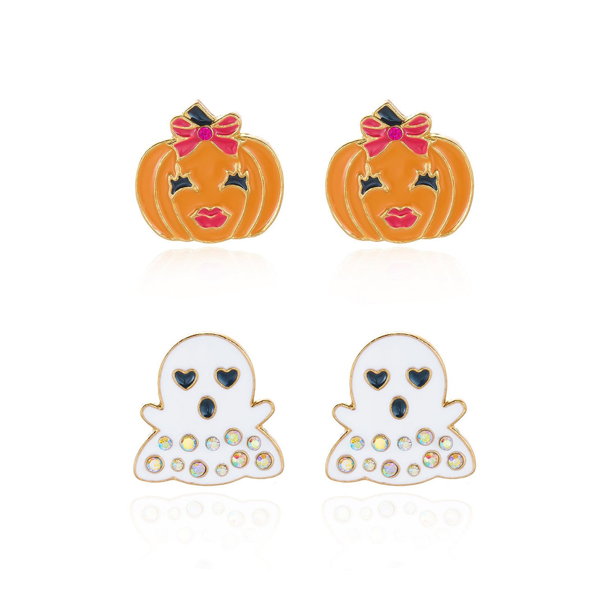 Halloween Punk Geometric Alloy Plated Earrings Set with Pumpkin and Black Cat Designs for Women