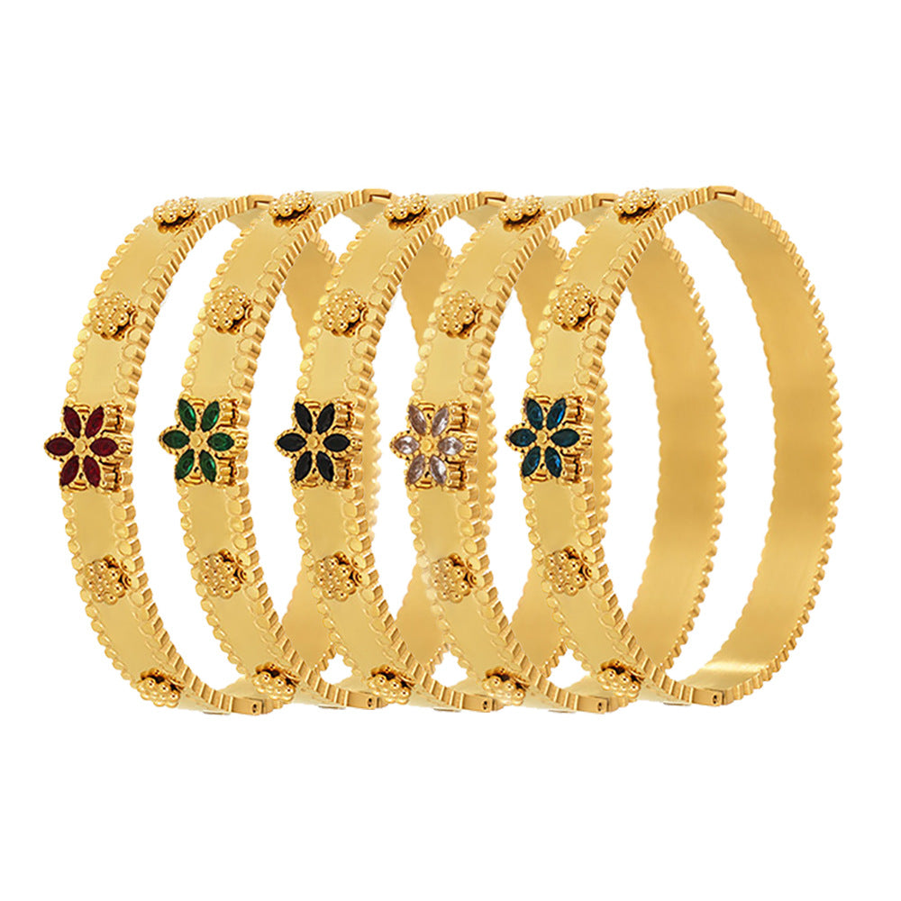 Pulsera de acero inoxidable con forma de copo de nieve y rueda de la fortuna, con incrustaciones de circonita y chapado en oro de 18 quilates.