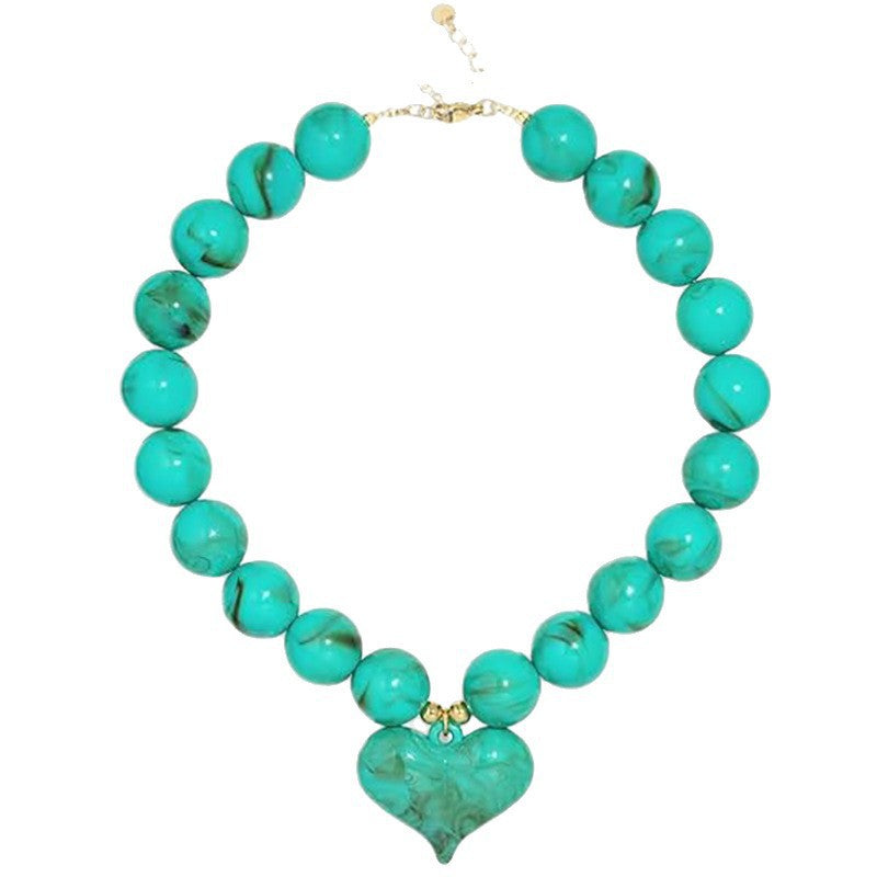 Luxury Heart Acrylic Pendant Resin Bead Necklace for Women