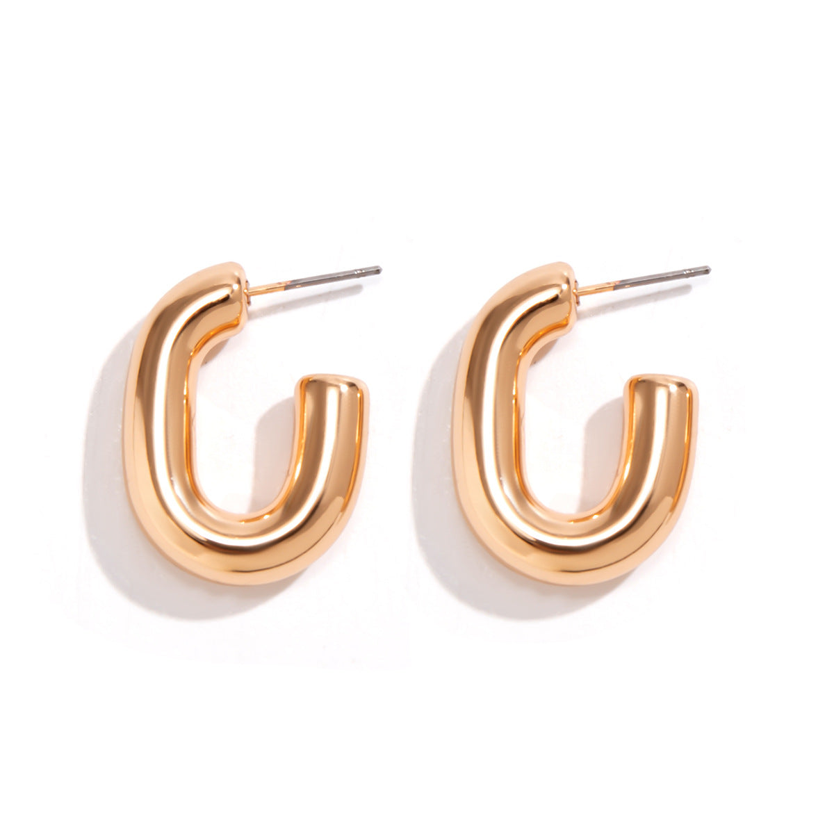 Pendientes de aro geométricos minimalistas para mujer con anillos de resina gruesos de estilo metálico y postes de acero inoxidable galvanizado