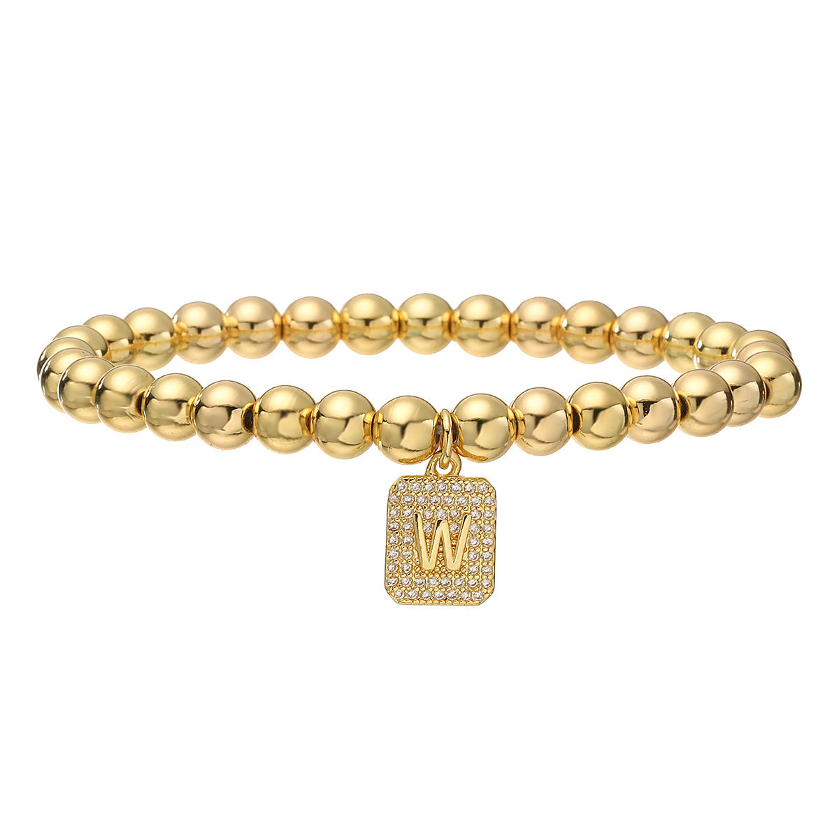 Bracciale minimalist personalizzato con ciondolo a lettera per donna, con perle in rame e placcatura in oro 18 carati
