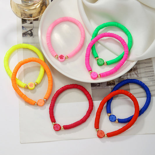 Conjunto de pulseras de arcilla polimérica floral estilo bohemio con banda elástica, joyería artesanal de inspiración geométrica y vintage para mujeres y hombres
