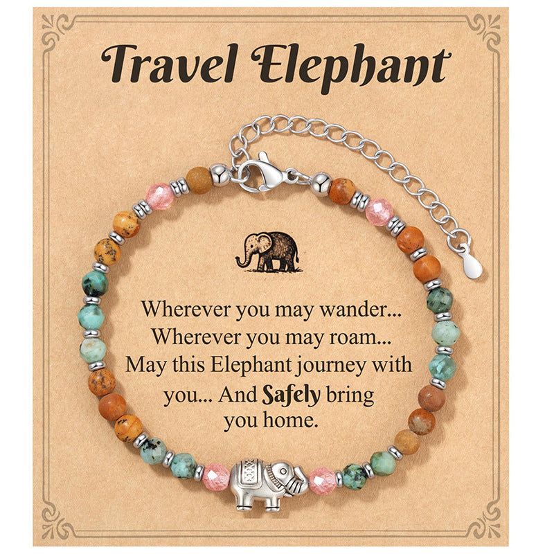 Fashion Business Stainless Steel Adjustable Bracelet with Turquoise Elephant and Letter Charms Unisex