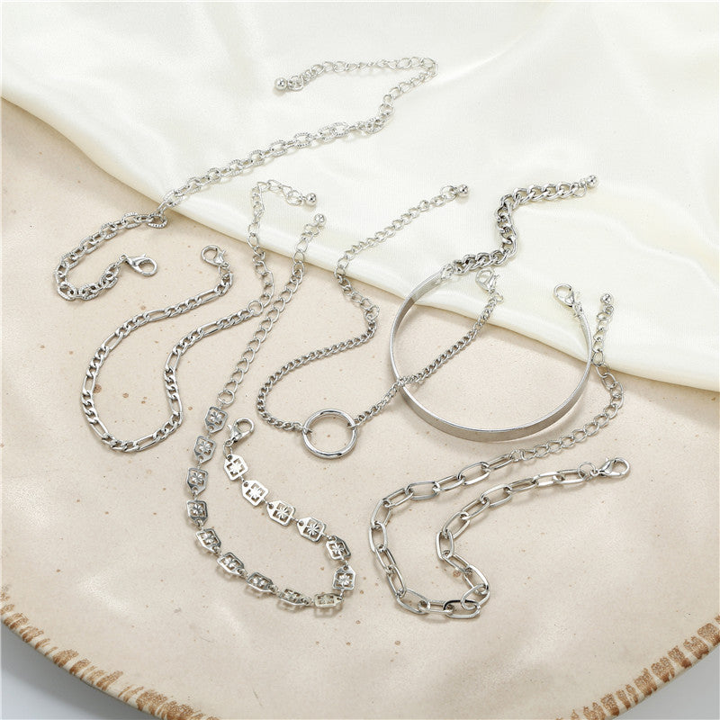 Punk Hip-hop Geometric Round Plated Alloy Bracelet Set for Women