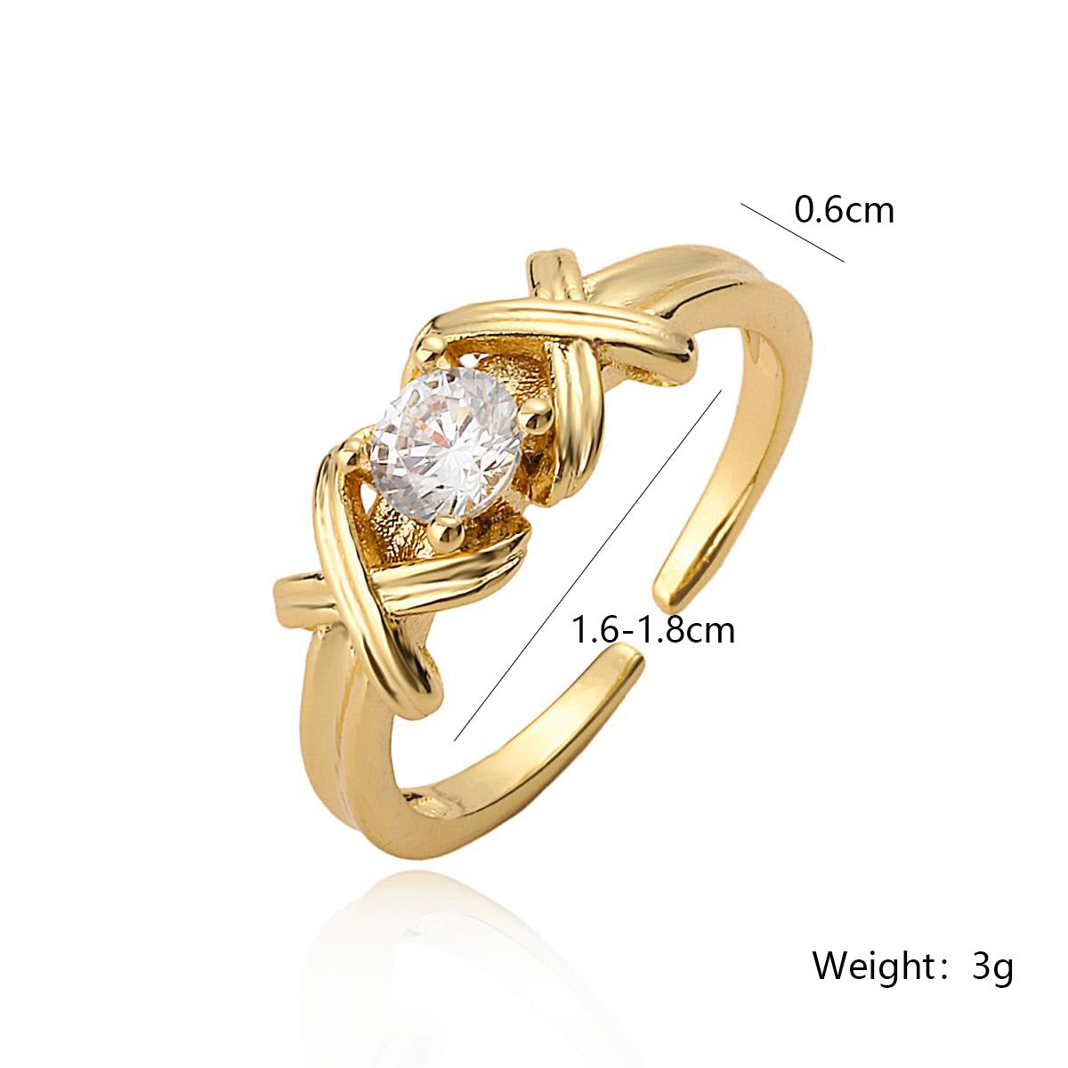 Anello regolabile geometrico minimalista in rame placcato oro autentico con intarsio di zirconi per donna