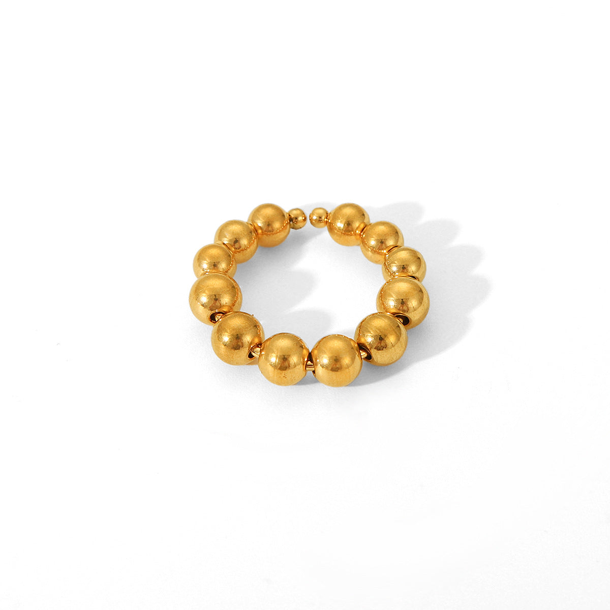 Ins Style Geometric Titanium Steel Open Ring for Women with 18K Gold Plating and Round Bead Detail