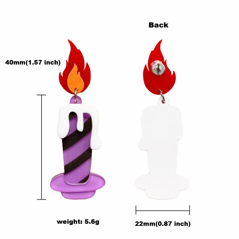 Orecchini acrilici a forma di fiamma di Halloween con motivo a candela da donna, dal design geometrico retrò e audace