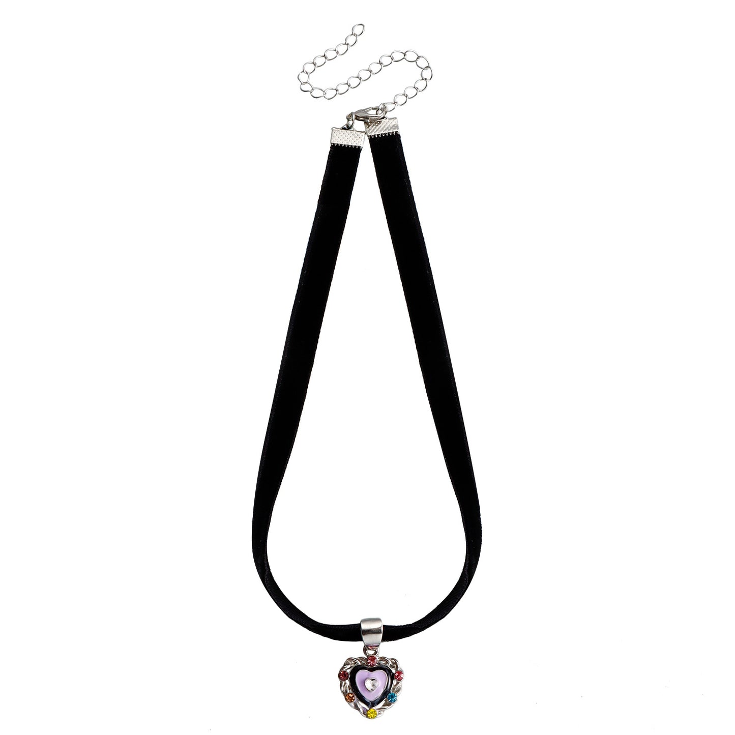 Minimalist Black Satin Ribbon Heart Pendant Necklace for Women with Rhinestone Inlay and Gold Plated Alloy