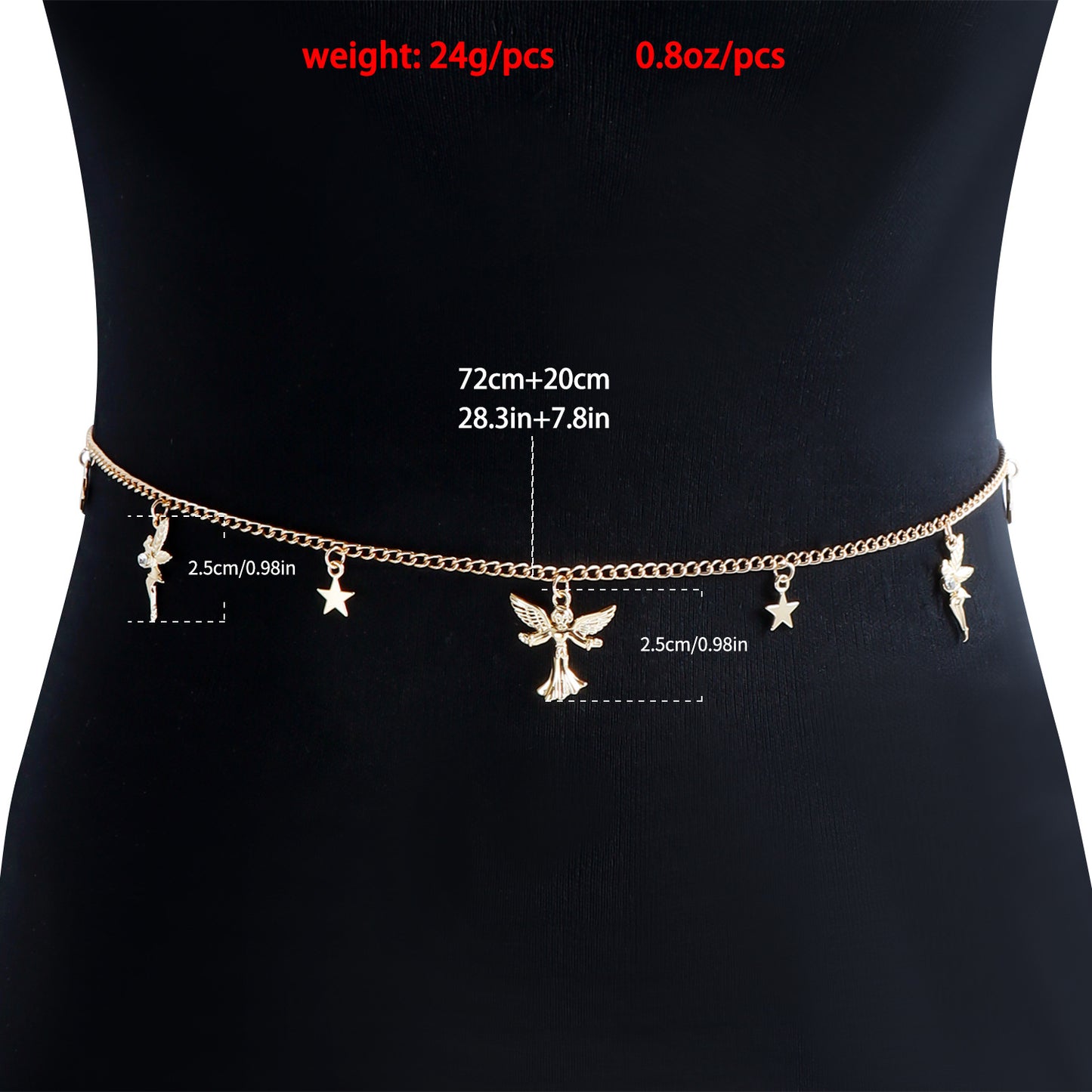 Cadena de cintura de metal con estrella de ángel minimalista estilo punk para mujer con diseño elegante de cadena corporal