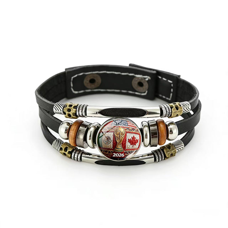 Bracciale Unisex Geometrico Rotondo in Pelle Placcato Multistrato di Tendenza