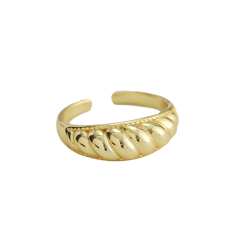 Vintage Sweet 925 Sterling Silver Geometric Plated Twisted Open Ring for Women