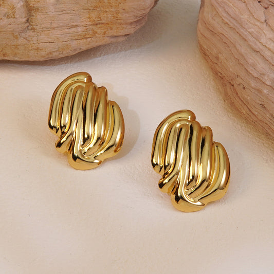 Pendientes de Acero Inoxidable con Estampado Lineal Geométrico Redondo, Elegantes y Vintage para Mujer