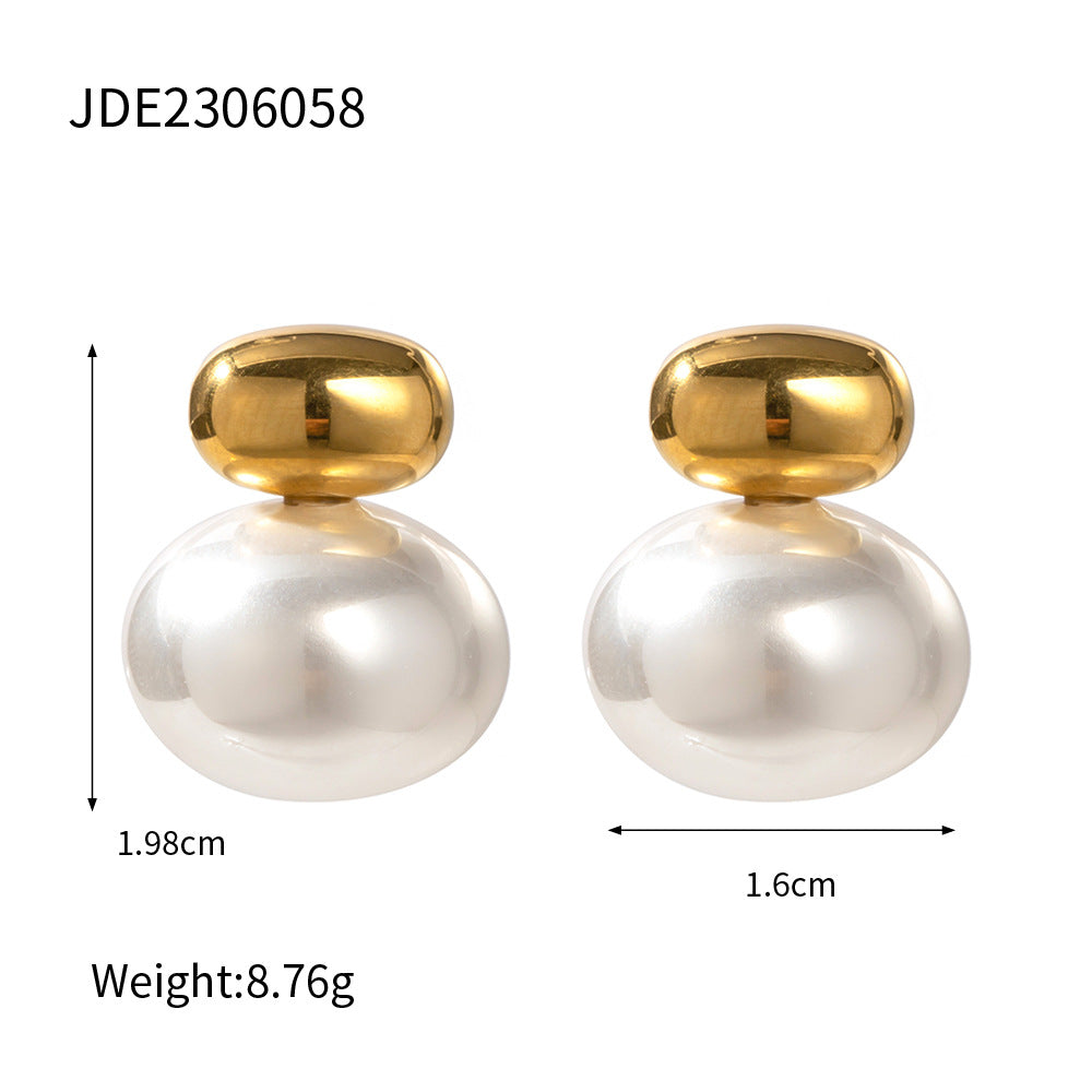 Geometric Stainless Steel Plated Pearl Earrings for Women