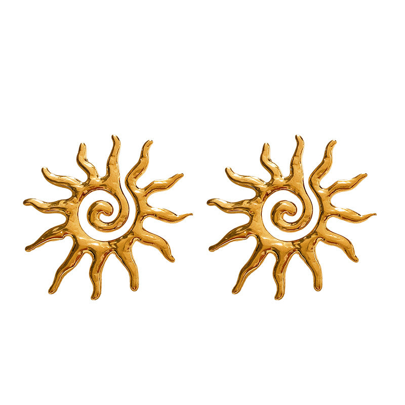 Sweet Sunflower Plant Brass Stud Earrings with Stainless Steel Posts