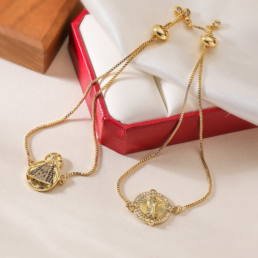 Pulsera geométrica de cobre con baño de oro de 18 quilates y circonitas para mujer, joya de mano minimalista a la moda