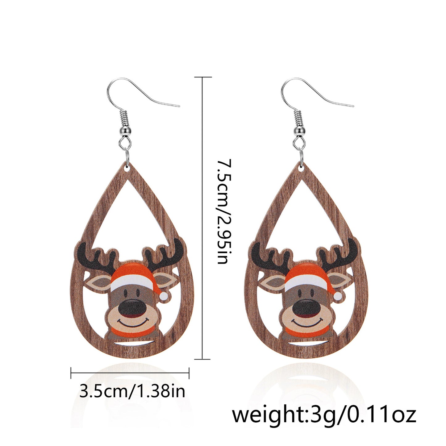 Orecchini natalizi pendenti vintage esotici in legno a forma di goccia con motivi di fiocchi di neve, alberi di Natale e Babbo Natale stampati