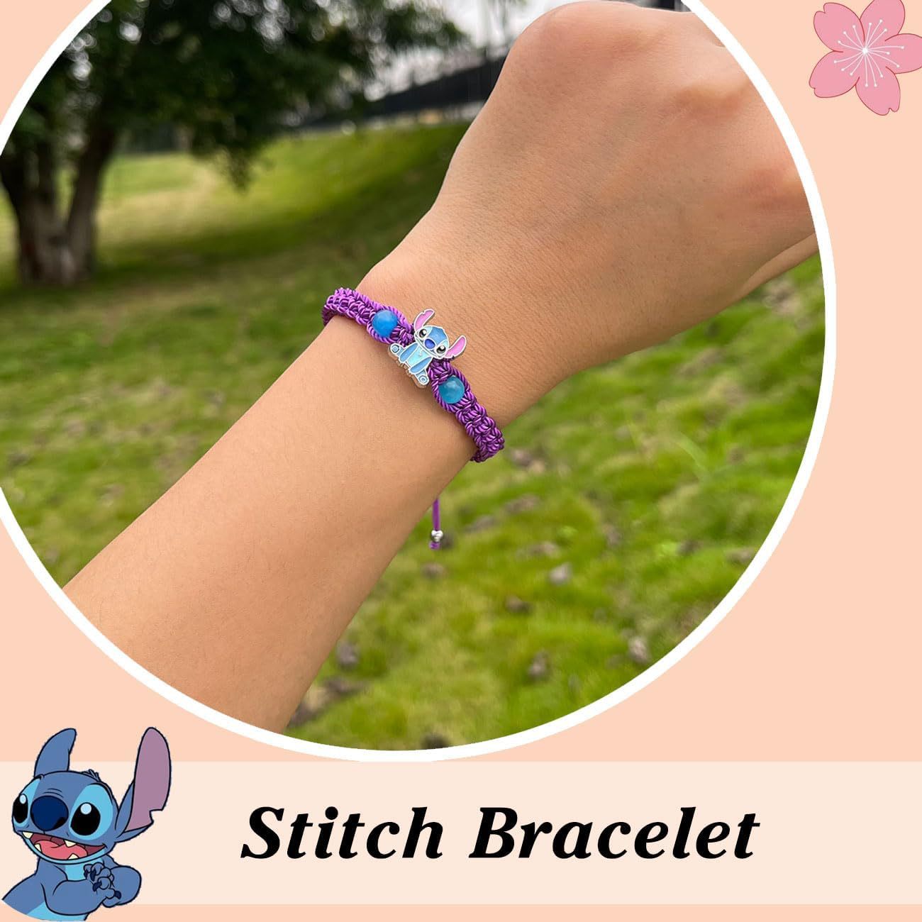 Cartoon Stitch Braided Rope Crystal Beaded Bracelet Unisex Gift
