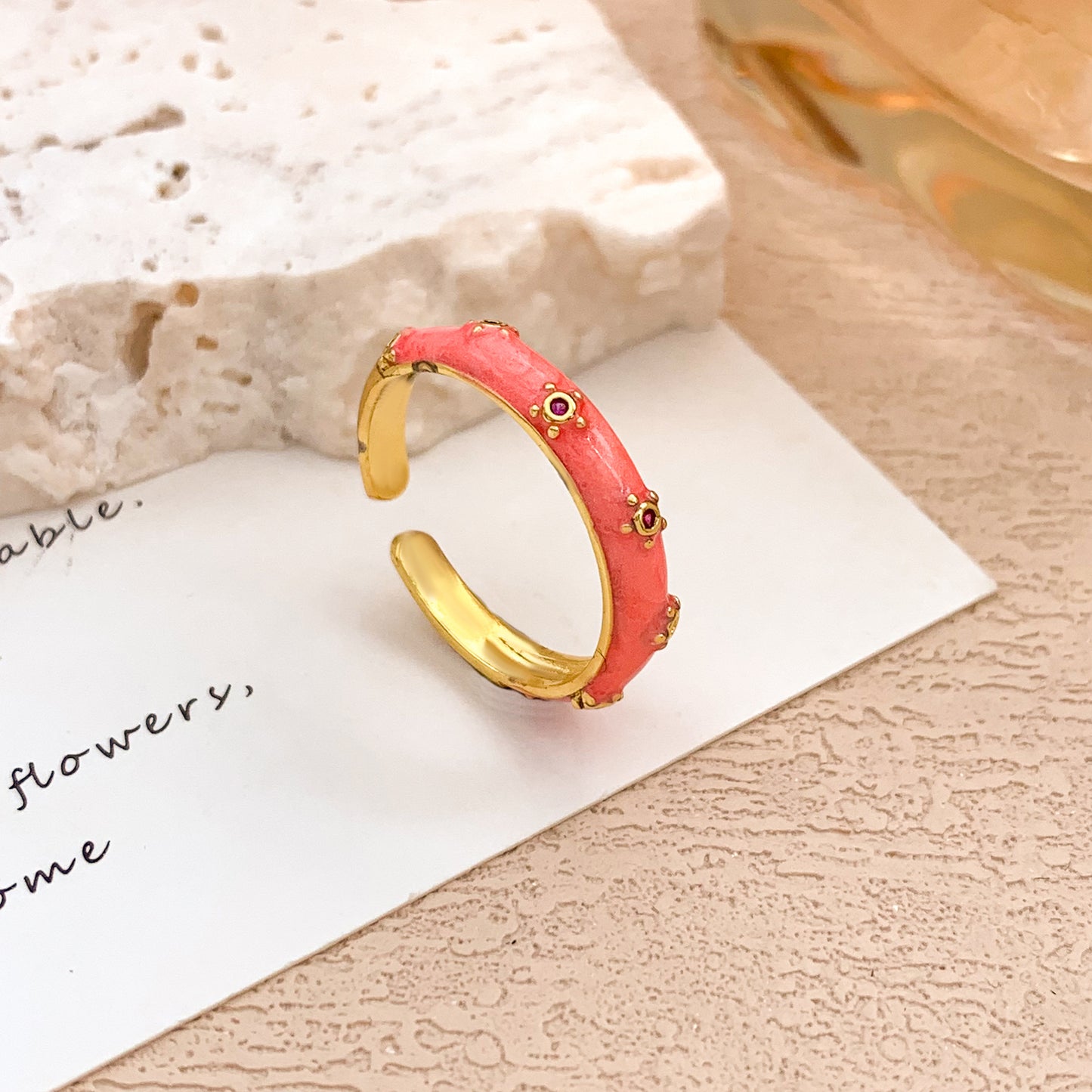 Sweet Polka Dot Round Oval Alloy Drip Oil Plated Ring for Women