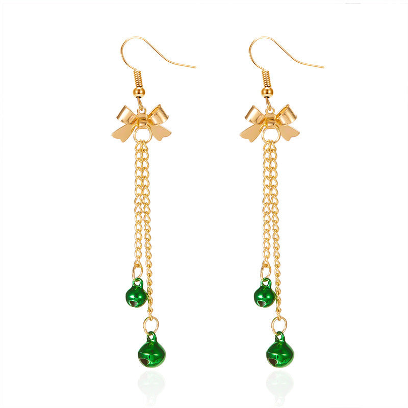 Pendientes de campana con lazo y borla navideños de moda para mujer, de aleación con acabado chapado