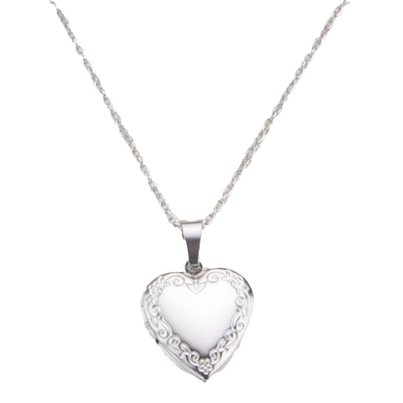 Minimalist Heart-Shaped Stainless Steel Necklace with Openable Photo Frame Pendant and Polished Finish for Women