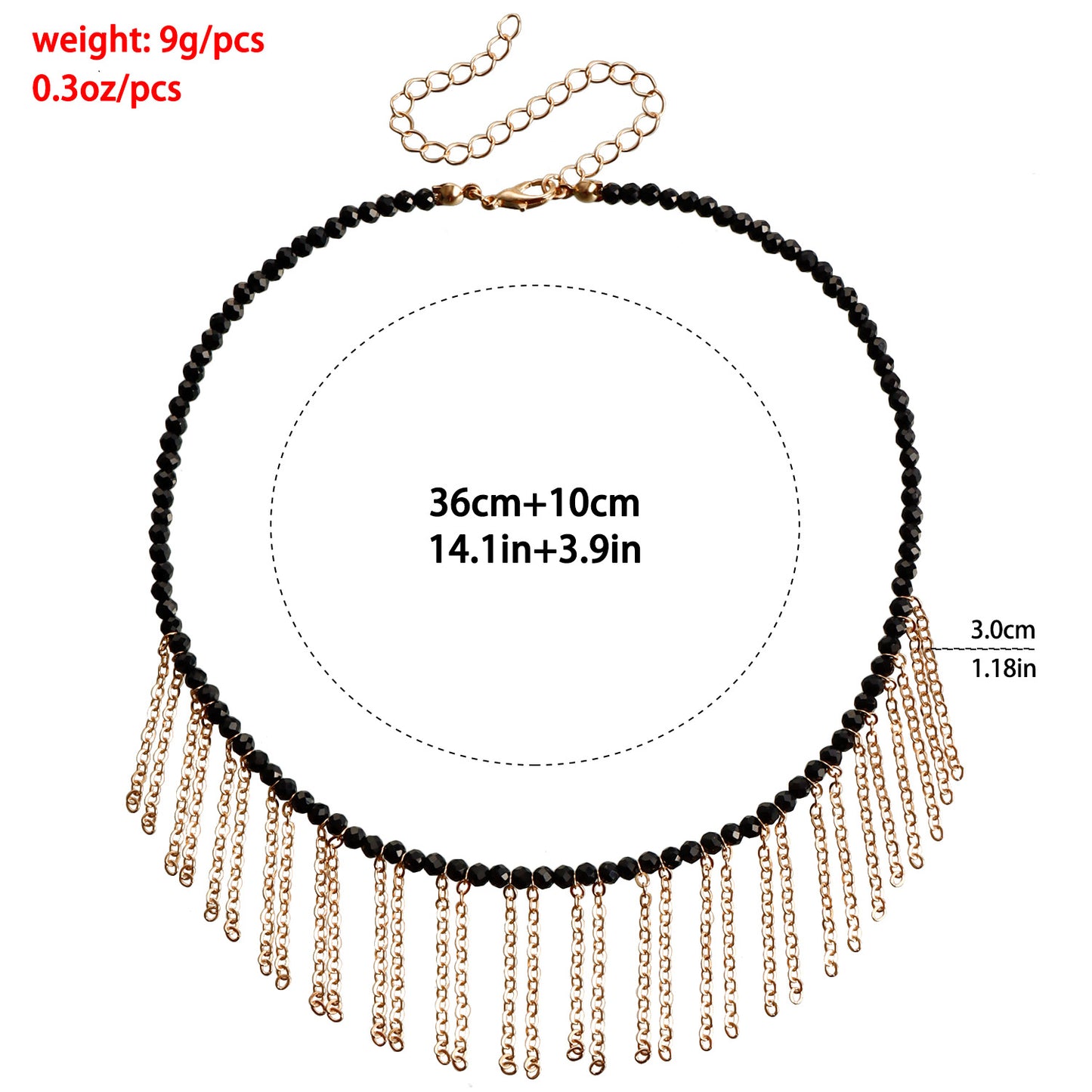 Minimalist Geometric Black Rhinestone Pendant Necklace for Women with Delicate Fringe Detail and Gold Plated Finish