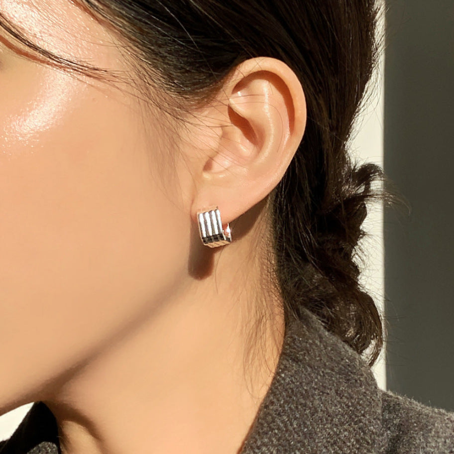 Pendientes de Botón Cuadrados Geométricos Minimalistas para Mujer de Plata de Ley 925 con Baño de Oro