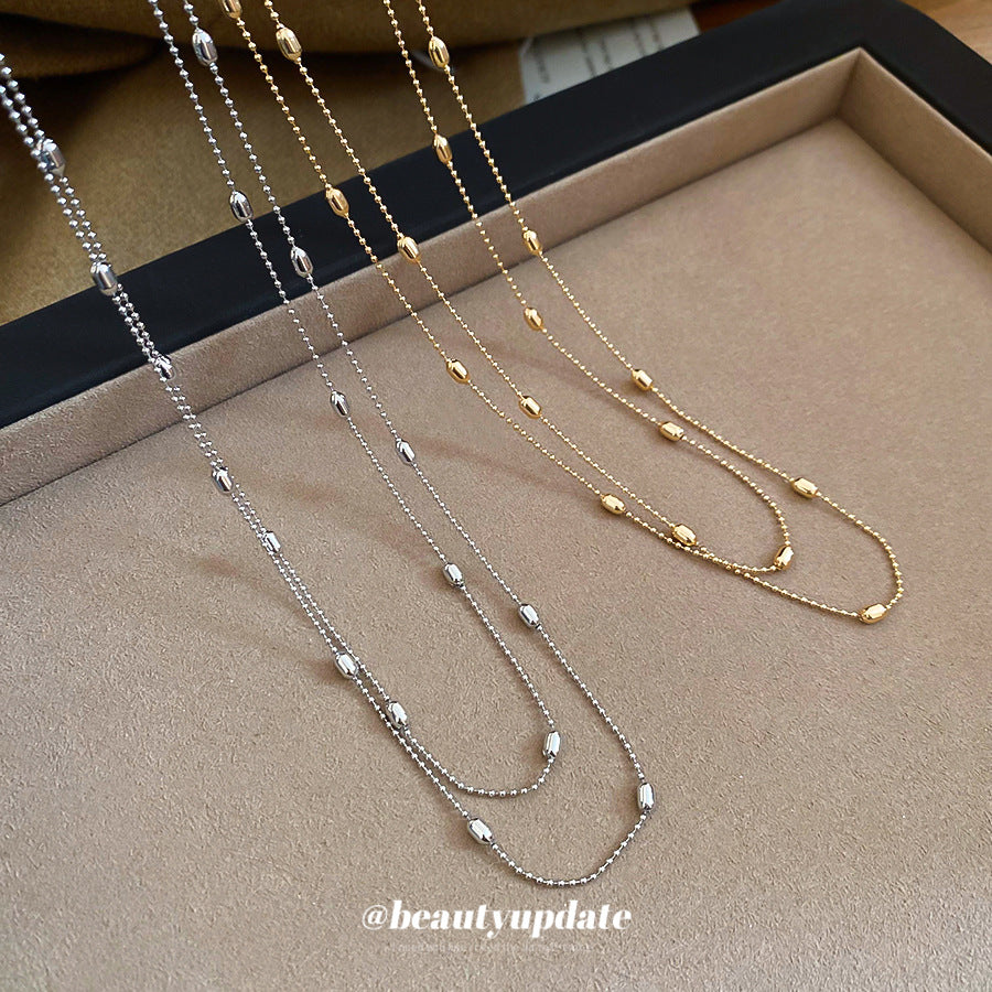 Collana a strati geometrica minimalista in metallo con perline per donna, con finitura galvanizzata