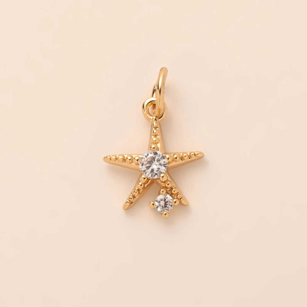 Minimalist Luxury Plated Brass Animal Shape Cubic Zirconia Charm Bar with Corn Chain