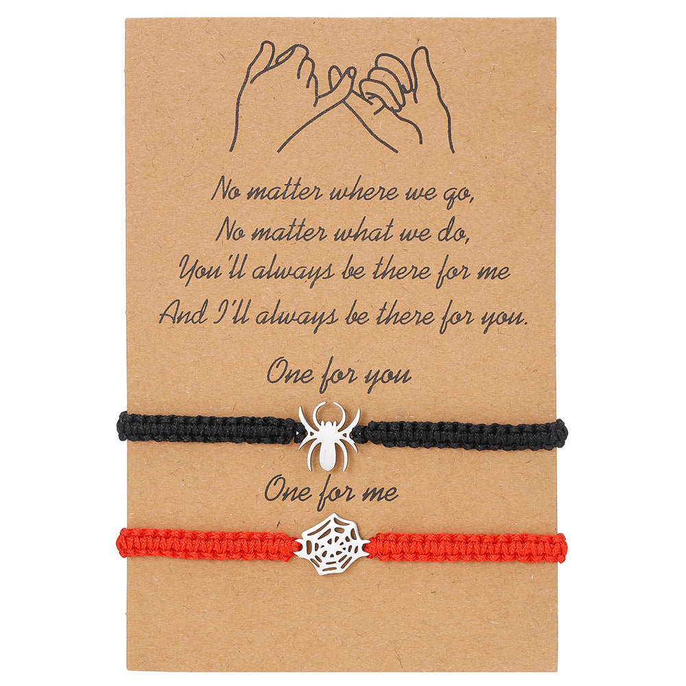 Bracciale Ragno da Donna in Acciaio Inossidabile Alla Moda con Finitura Lucida, Bracciale dell'Amicizia Intrecciato Bianco e Nero a Tema Halloween