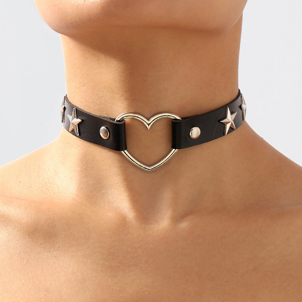 Gargantilla geométrica de PU y aleación, dulce y atrevida, con motivos de estrellas y cuadrados para mujer