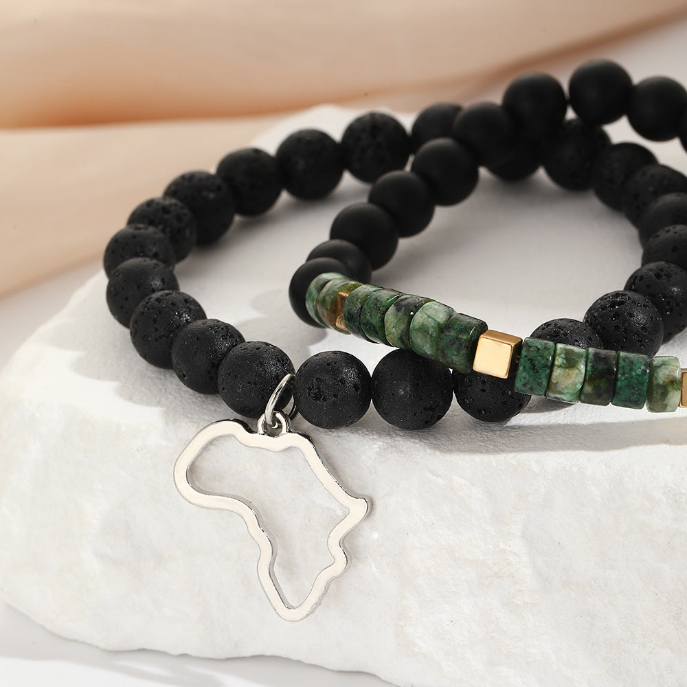 Vintage Geometric Round Matte Stainless Steel Bracelet for Men and Women