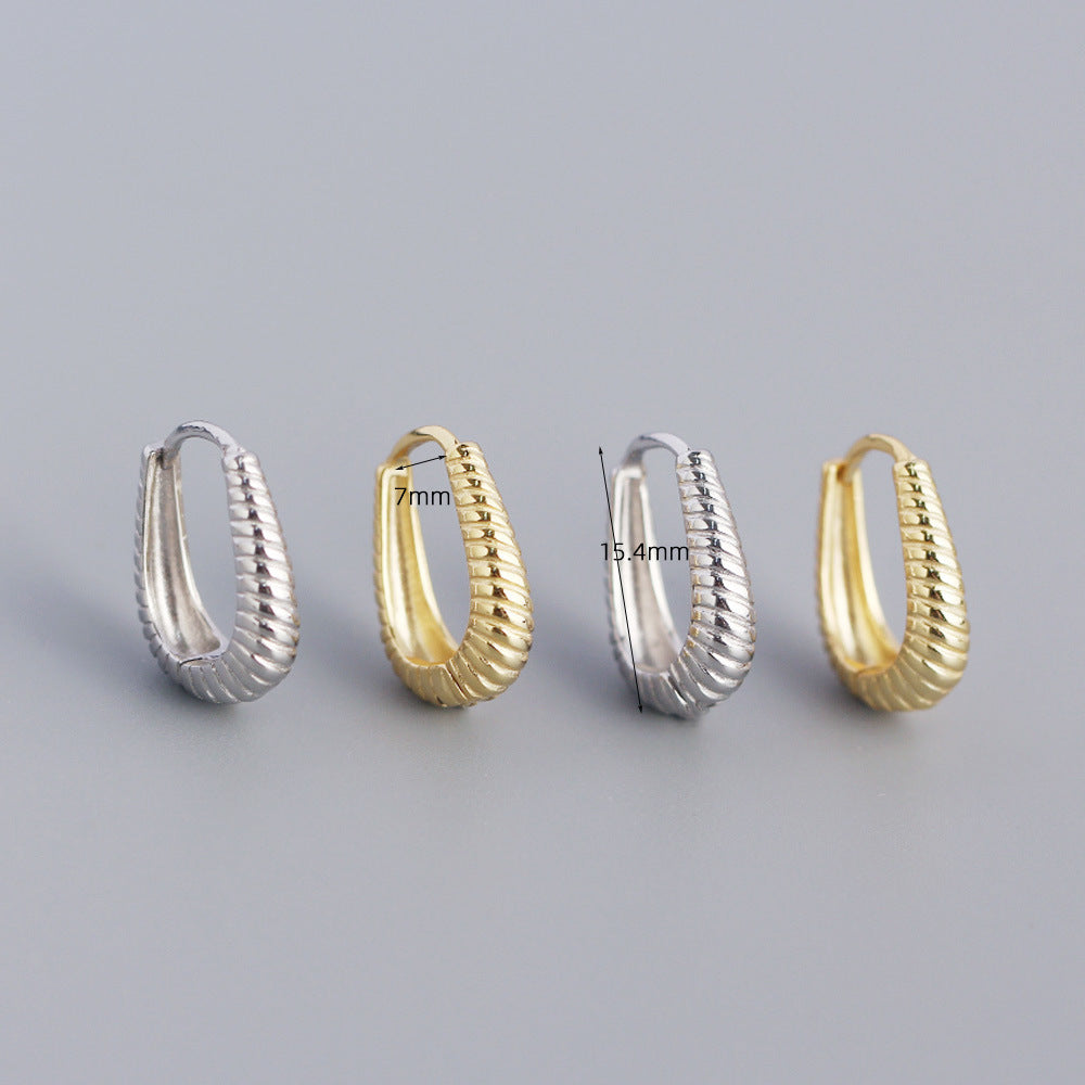 Minimalist Metal-Textured S925 Sterling Silver Hoop Earrings with Braided Pattern