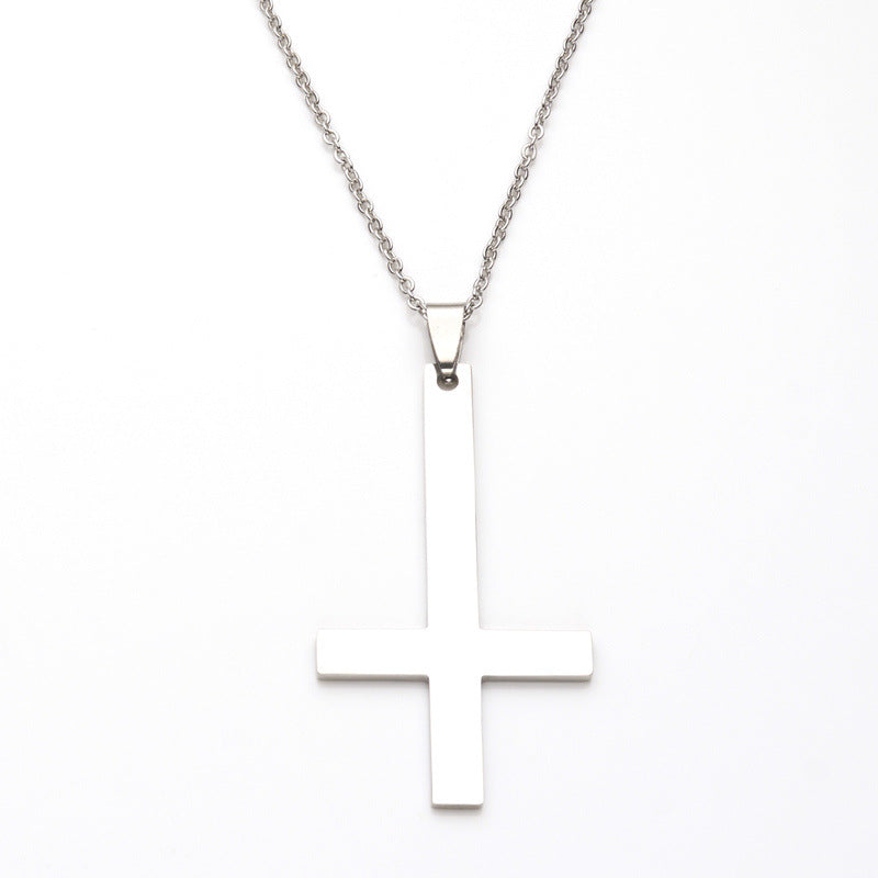 Collana con ciondolo a croce rovesciata in acciaio inossidabile, gioiello geometrico minimalista e alla moda per pendolari, da donna e da uomo