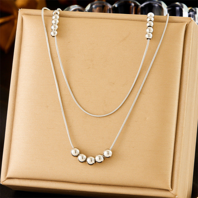 Minimalist Stainless Steel Snake Chain Beaded Sphere Bracelet and Necklace Set