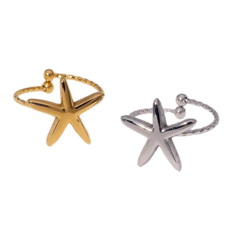 Minimalist Star-Shaped Stainless Steel Ring with 18K Gold Plating for Women