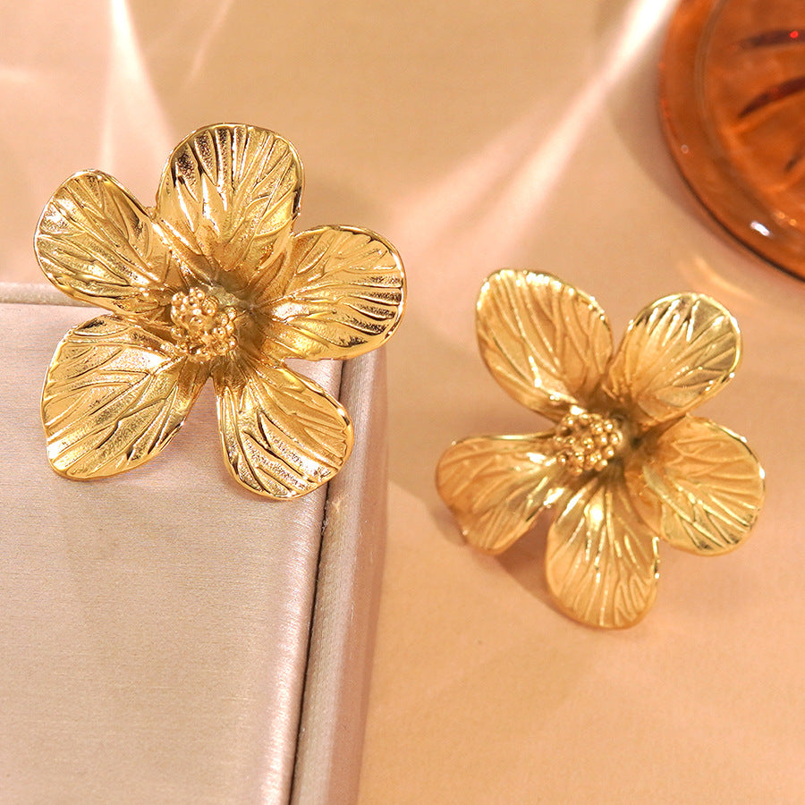 Sweet Floral Plated Stainless Steel Earrings