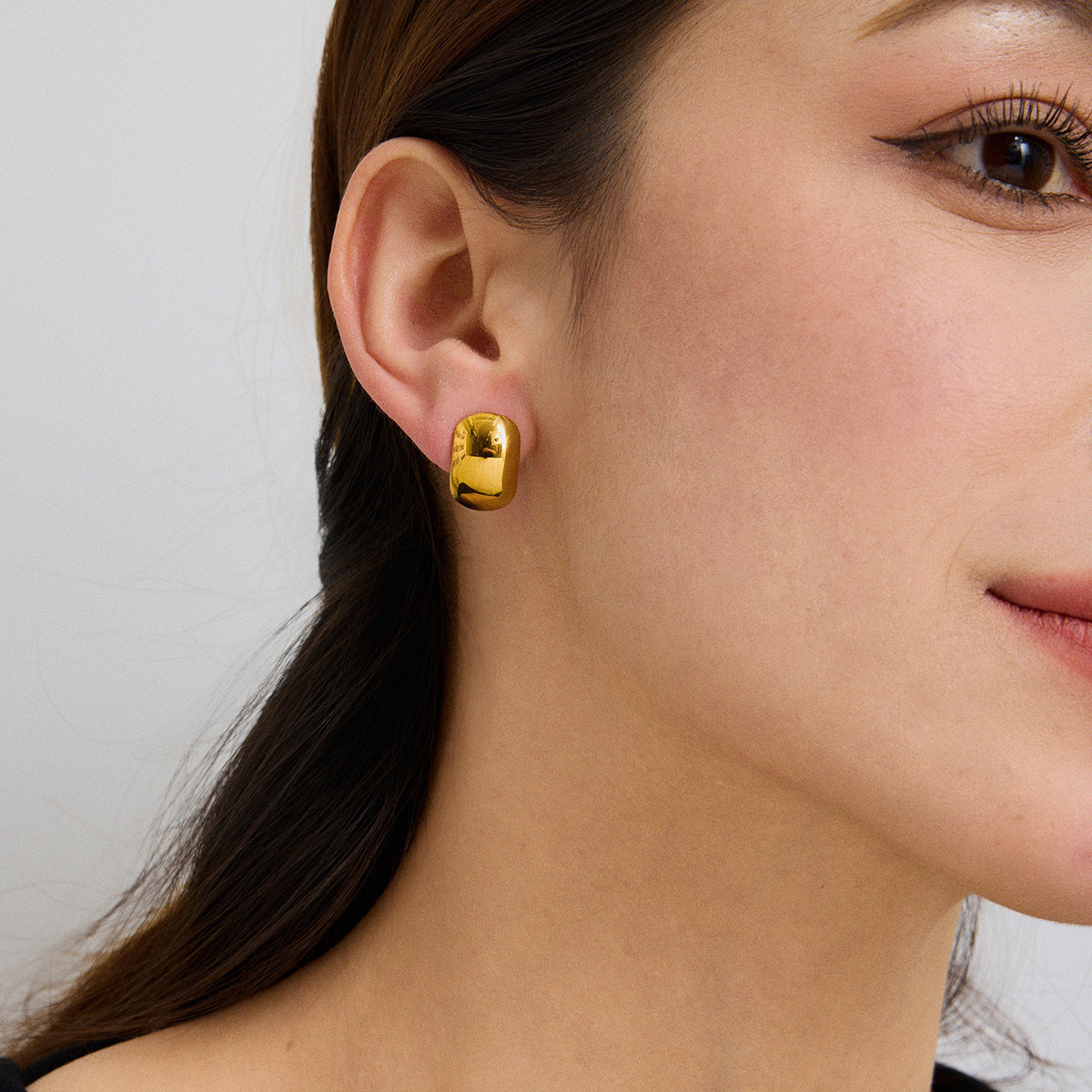 Elegant Minimalist Geometric Oval Polished Plated Stainless Steel Earrings