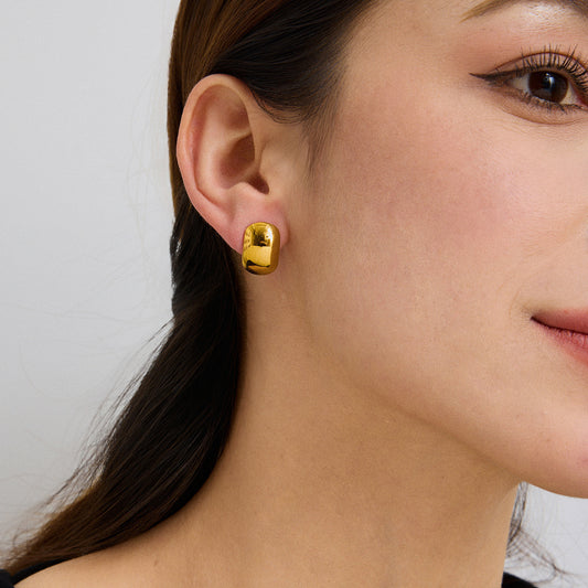 Elegant Minimalist Geometric Oval Polished Plated Stainless Steel Earrings